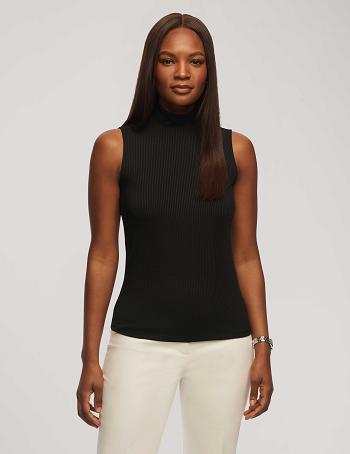 Anne Klein Rib Knit Seamed Mock Neck Shell Tops Black | FSGUI91899