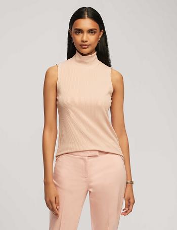 Anne Klein Rib Knit Seamed Mock Neck Shell Tops Pink | SGQAV73377