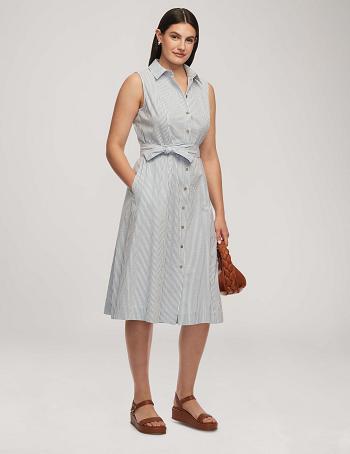 Anne Klein Seersucker Sleeveless Shirt Dress Blue / White | YSGGT71912