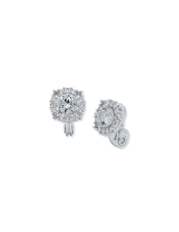 Anne Klein Silver-Tone Crystal Pave Clip Earrings Silver | MSGFT94204