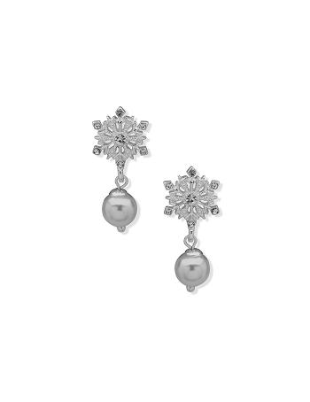 Anne Klein Snowflake Drop With Pearl Pierced Earrings Silver | SGEAH31439