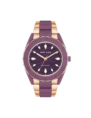 Anne Klein Solar Recycled Ocean Plastic Bracelet Watch Considered Rose / Gold / Purple | TSGWZ67047