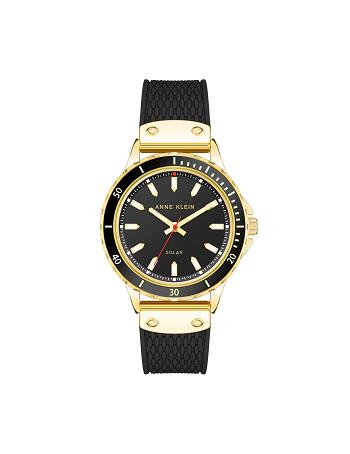 Anne Klein Solar Rubber Strap Watch Considered Black / Gold | SGZDE55821