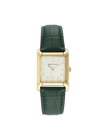 Anne Klein Square Case Strap Watch Leather Green / gold | DSGVO63232