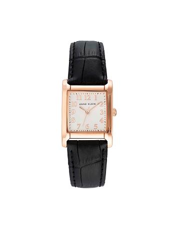 Anne Klein Square Case Strap Watch Leather Black / Rose / Gold | SSGNY22268