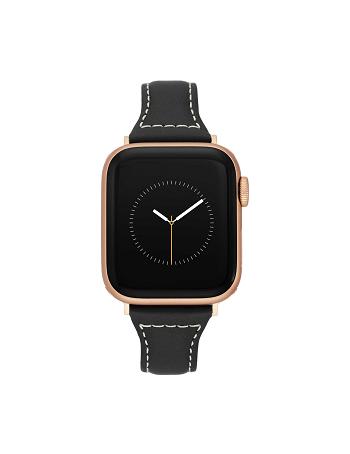 Anne Klein Stitched Leather Band Apple Watch Accessories Black / Rose / Gold | MSGHR73450