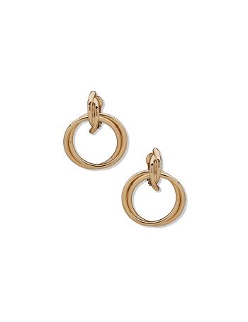 Anne Klein Textured Drop Hoop Clip Earrings Gold | SGJZR59753