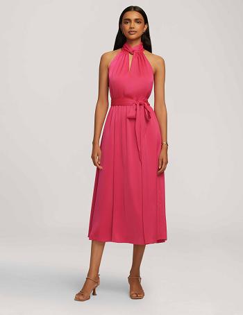 Anne Klein Twist Neck Halter Midi Dress Pink | DSGVO77064