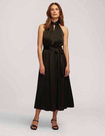 Anne Klein Twist Neck Halter Midi Dress Black | SGJZR29506