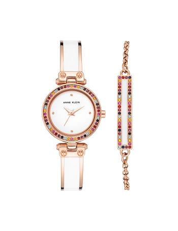 Anne Klein Watch and Bracelet with Premium Multicolored Crystals Sets Rose / Gold / White | BSGSD29761