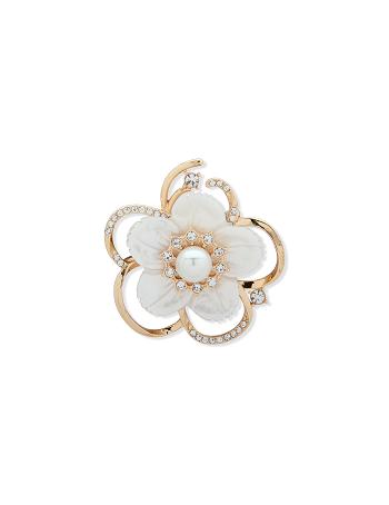 Anne Klein White Flower Brooch Gold Brooches White / Flower / Gold | USGTG70094