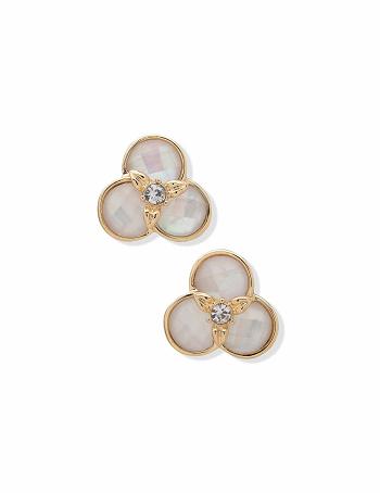 Anne Klein White Flower Button Clip Earrings Gold / Flower | SGJVR49172