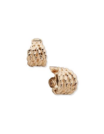 Anne Klein Woven Texture Hoop Clip Earrings Gold | SGDYB99417