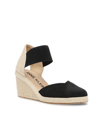 Anne Klein Zoey Round Toe Espadrille Wedges Sandals Black | LSGSX57744