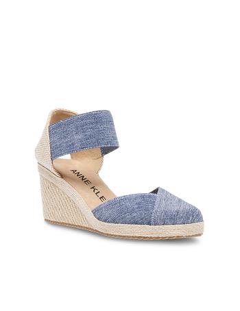 Anne Klein Zoey Round Toe Espadrille Wedges Sandals Blue | XSGBH82816