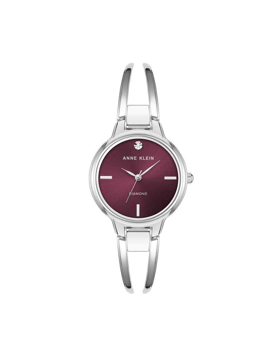 Anne Klein Accented Open Bangle Watch Diamond Silver / Burgundy | DSGVO41876