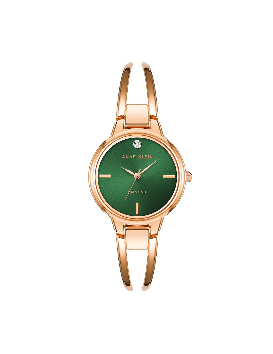 Anne Klein Accented Open Bangle Watch Diamond Rose / Gold / Green | SGJKU72316