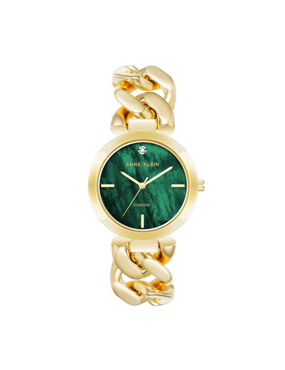 Anne Klein Accented Round Case Bracelet Watch Diamond Gold / Green | LSGTR15583