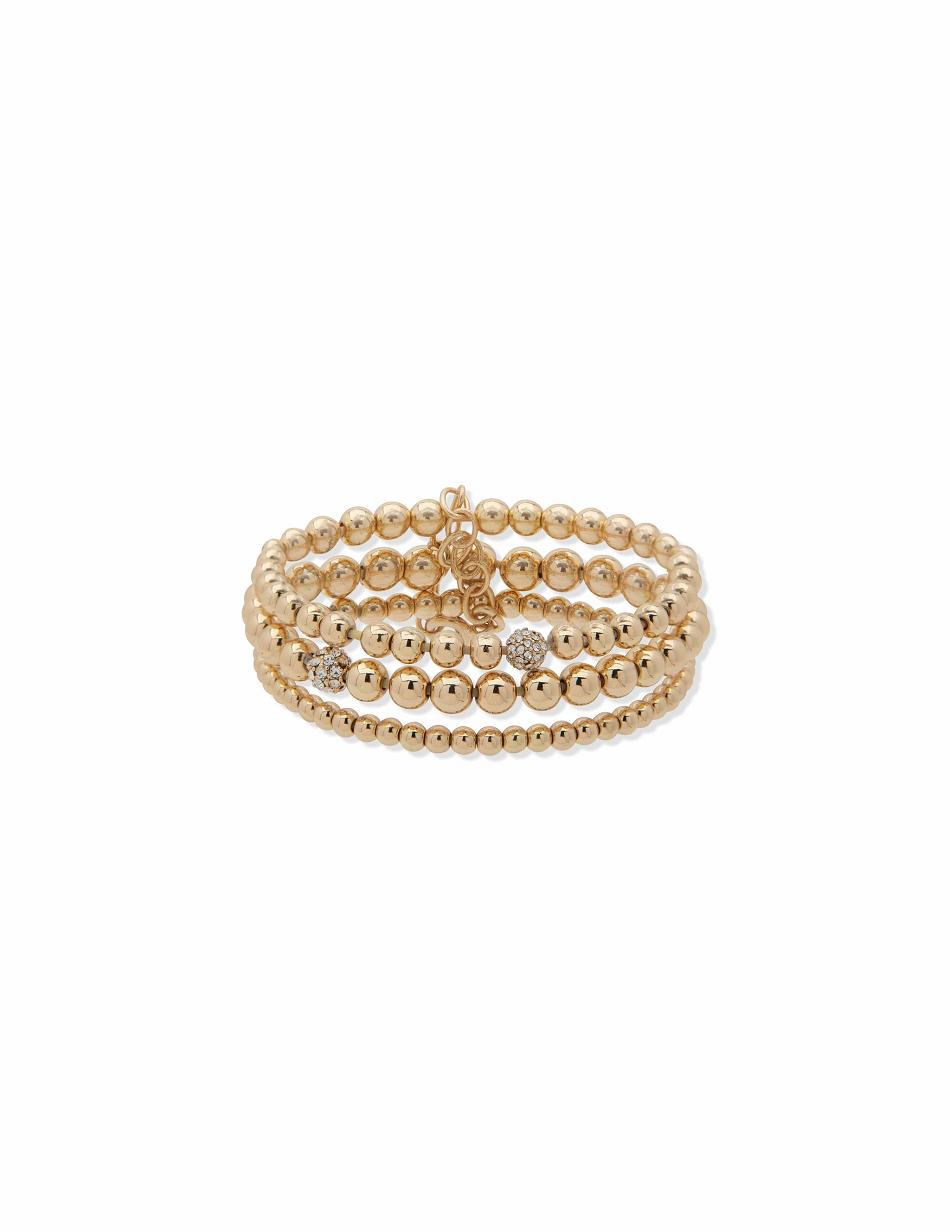 Anne Klein Beaded 3 Stretch Bracelet Gold | ZSGMJ93742