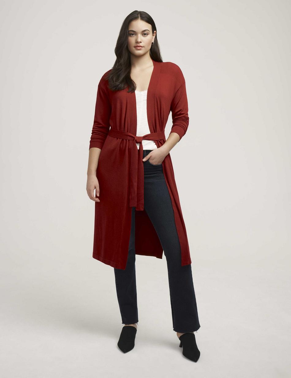 Anne Klein Belted Long Cardigan- Clearance Sweaters Red | SGDFL72843