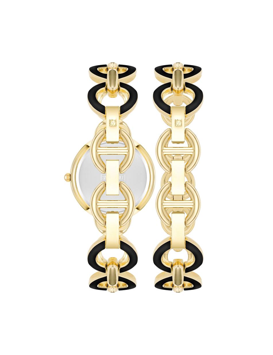 Anne Klein Boyfriend Circular Link Bracelet Watch Sets Black / Gold | SGZDE63184