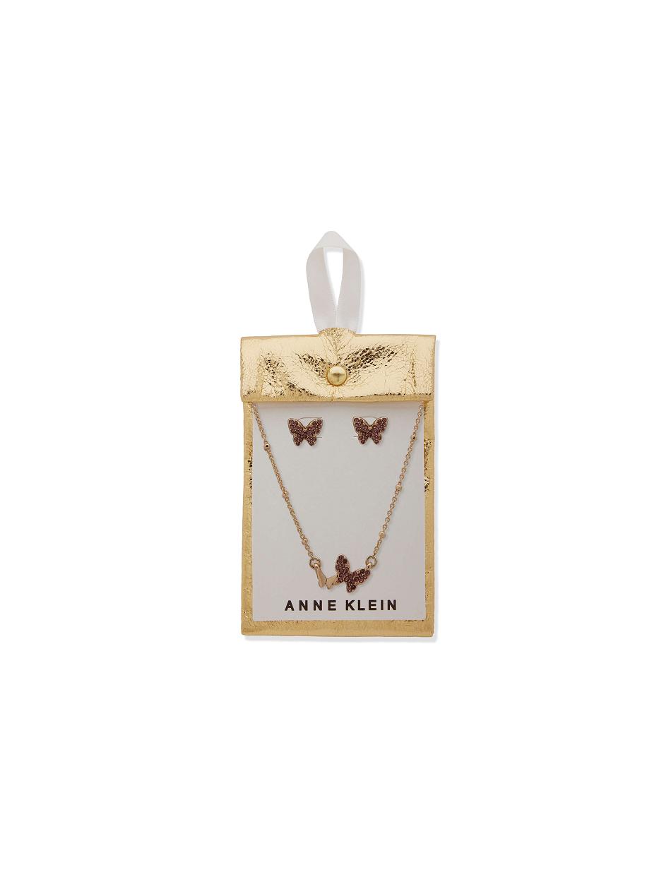 Anne Klein Butterflies Motif Necklace and Earring Set in Pouch Jewelry Sets Gold | DSGVO86439