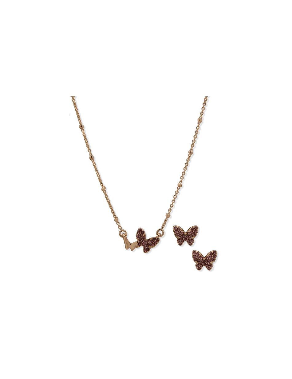 Anne Klein Butterflies Motif Necklace and Earring in Pouch Jewelry Sets Gold | FSGHY27429