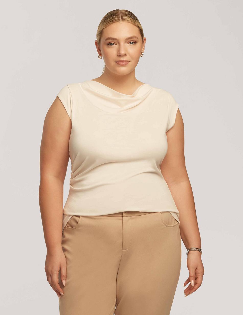 Anne Klein Cap Sleeve Cowl Neck Top Plus Size White | ZSGMJ49071