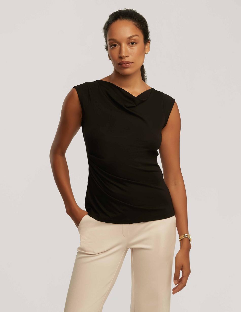 Anne Klein Cap Sleeve Cowl Neck Top Tops Black | USGND84932