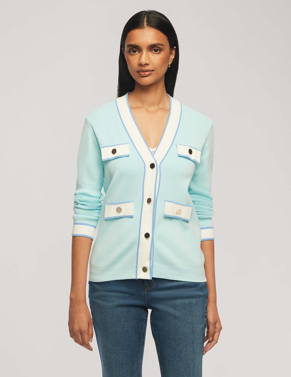 Anne Klein Cardigan With Tipped Pockets Sweaters Blue | ASGWC32562