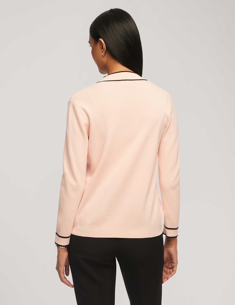 Anne Klein Cardigan With Tipped Pockets Sweaters Pink / Black | SGIIZ68095