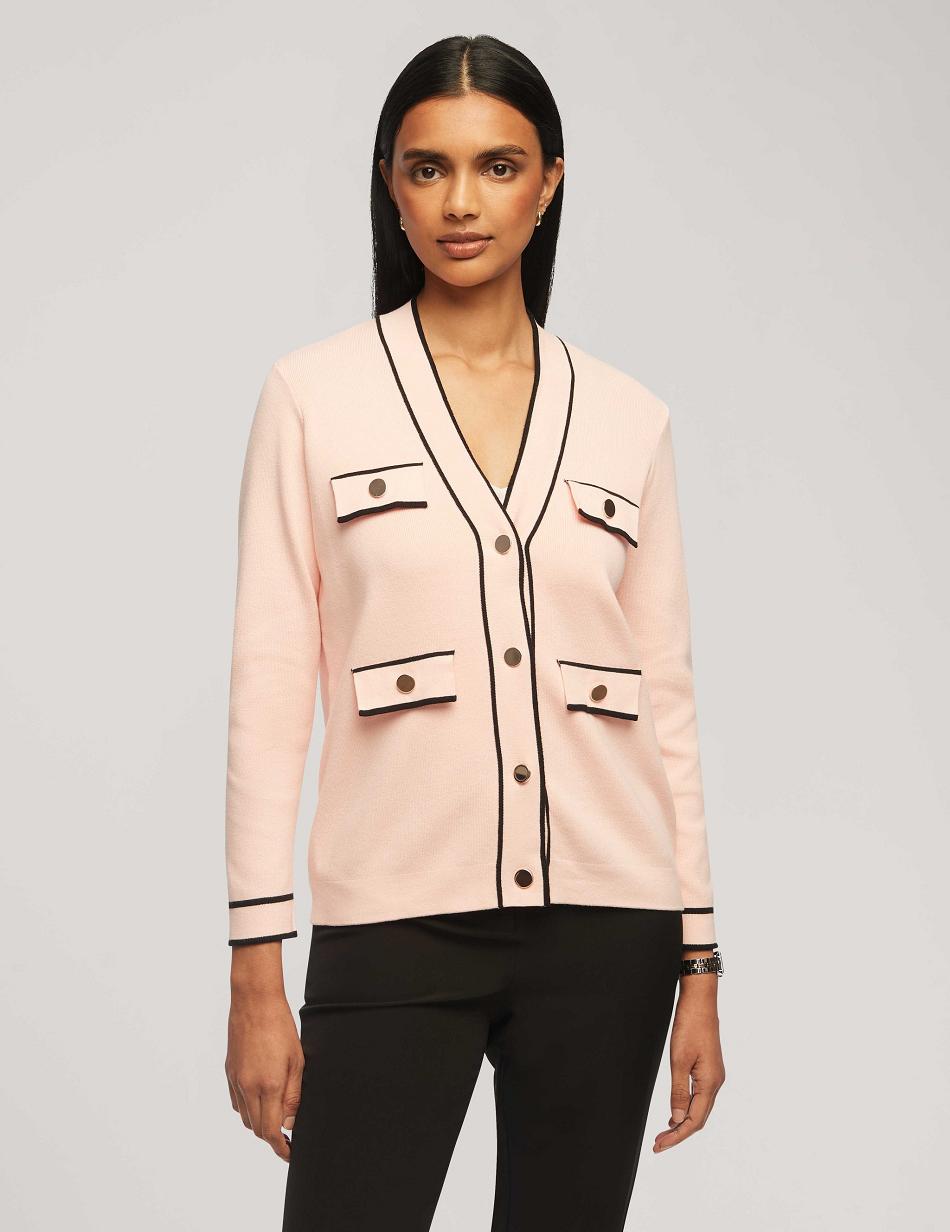 Anne Klein Cardigan With Tipped Pockets Sweaters Pink / Black | SGIIZ68095