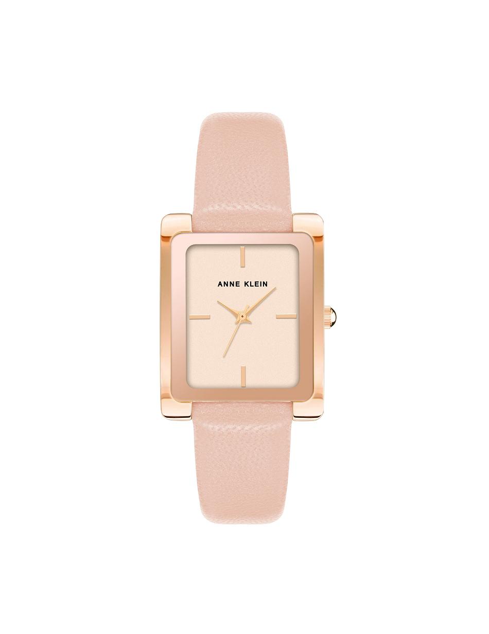 Anne Klein Case Leather Band Watch Rectangular Pink | ASGDF81376