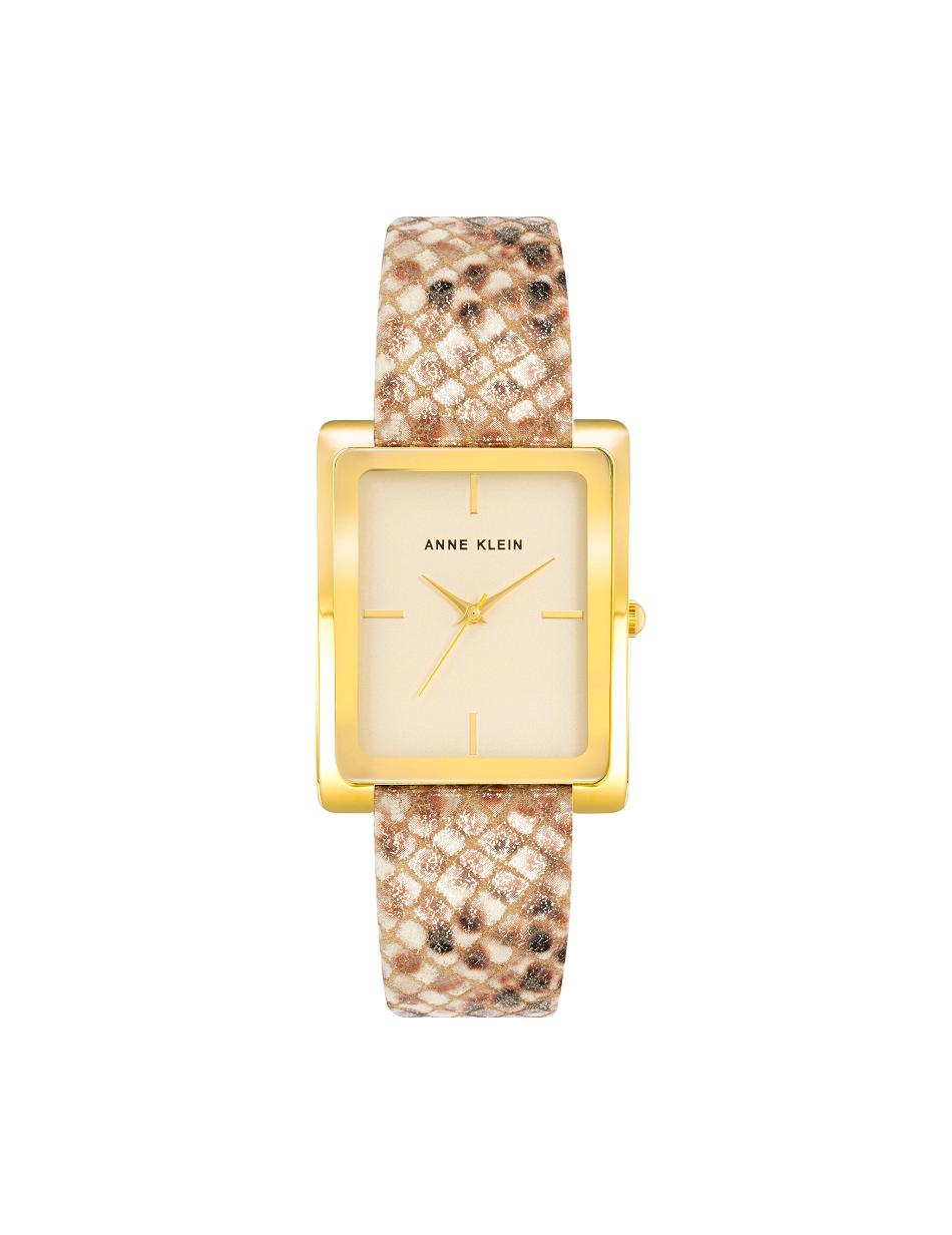 Anne Klein Case Leather Band Watch Rectangular Gold / Cream / Brown | MSGHR60752