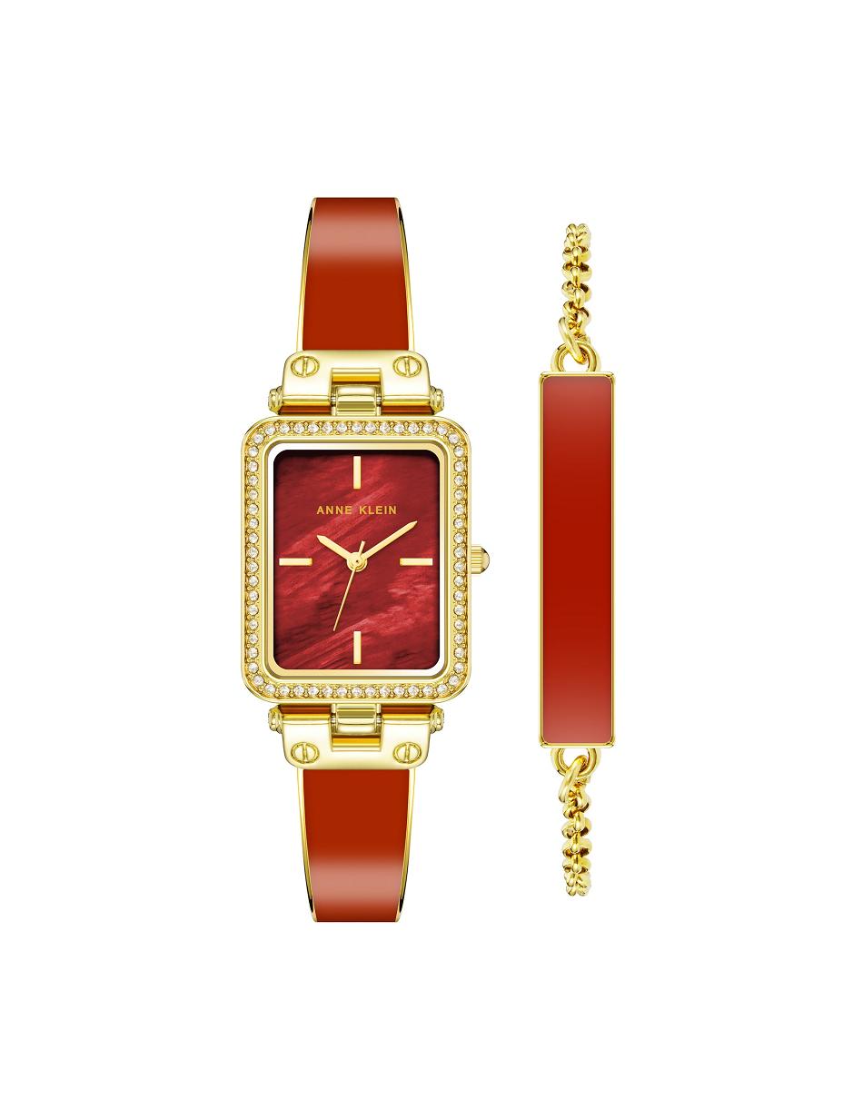 Anne Klein Case Watch and Bracelet Set Rectangular Gold / Orange | SSGVO89513