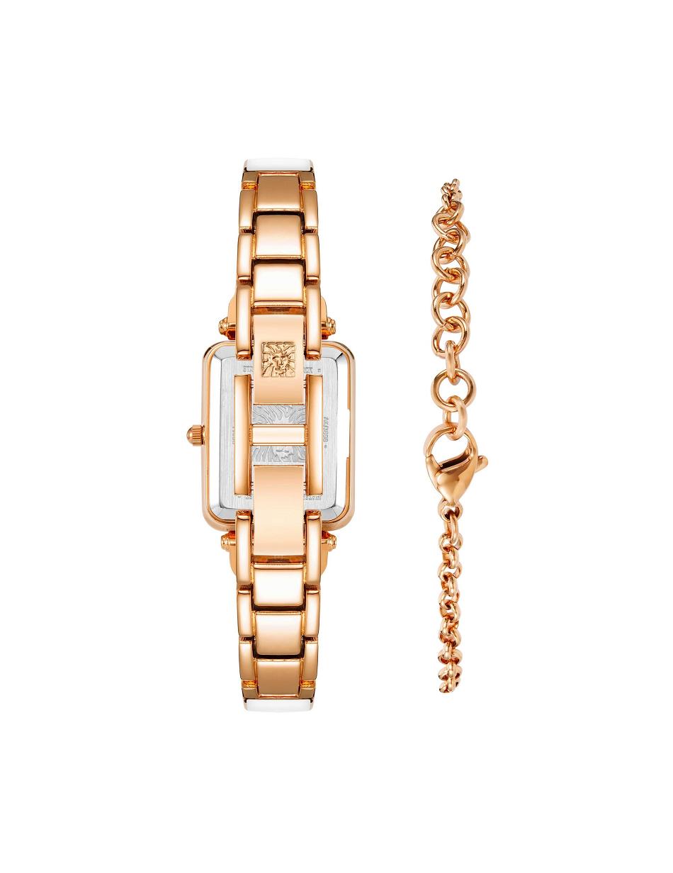 Anne Klein Case Watch and Bracelet Set Rectangular White / Rose / Gold | XSGGW30959