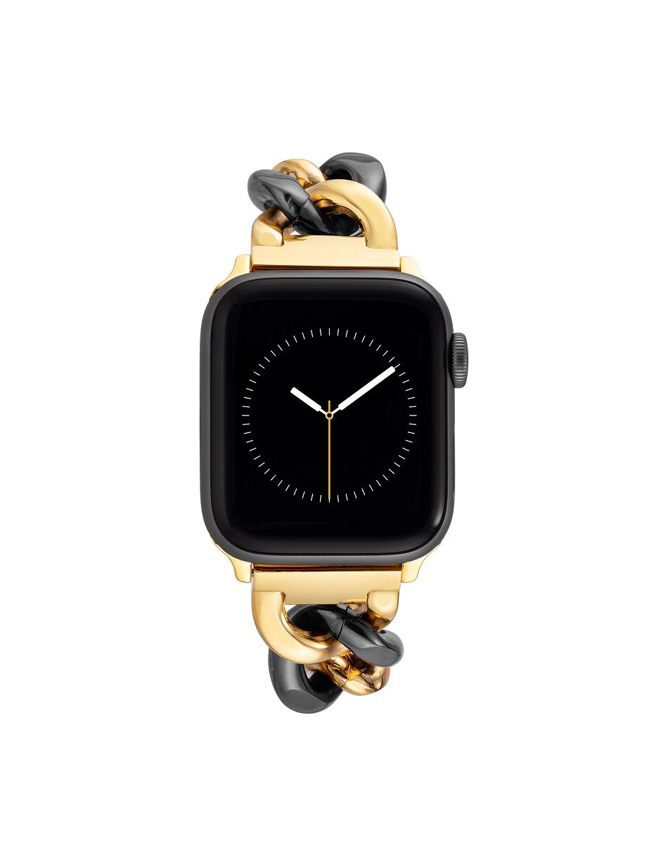 Anne Klein Chain Link Bracelet Band Apple Watch Accessories Black / Gold | SGCVG56247