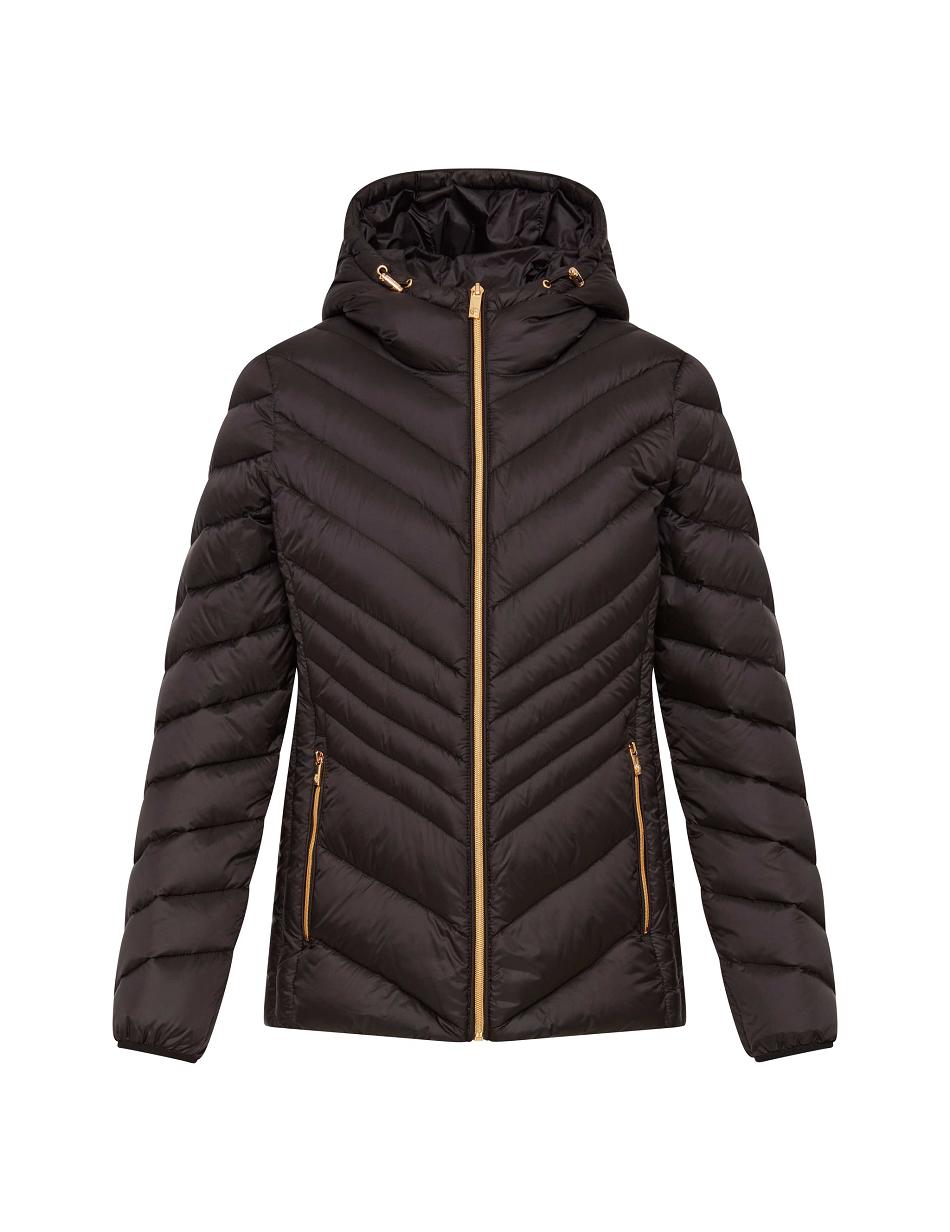 Anne Klein Chevron Packable Puffer Jacket Outerwear Black | FSGHY91031