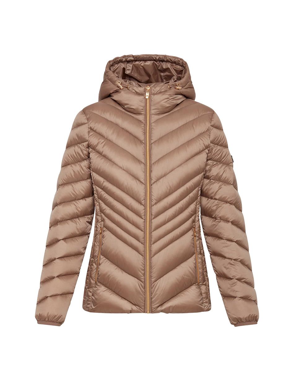 Anne Klein Chevron Packable Puffer Jacket Outerwear Grey Brown | LSGTR86228