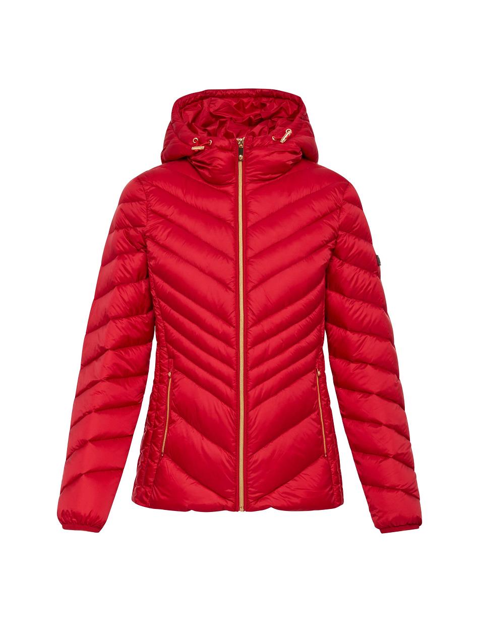 Anne Klein Chevron Packable Puffer Jacket Outerwear Red | ZSGNQ57017