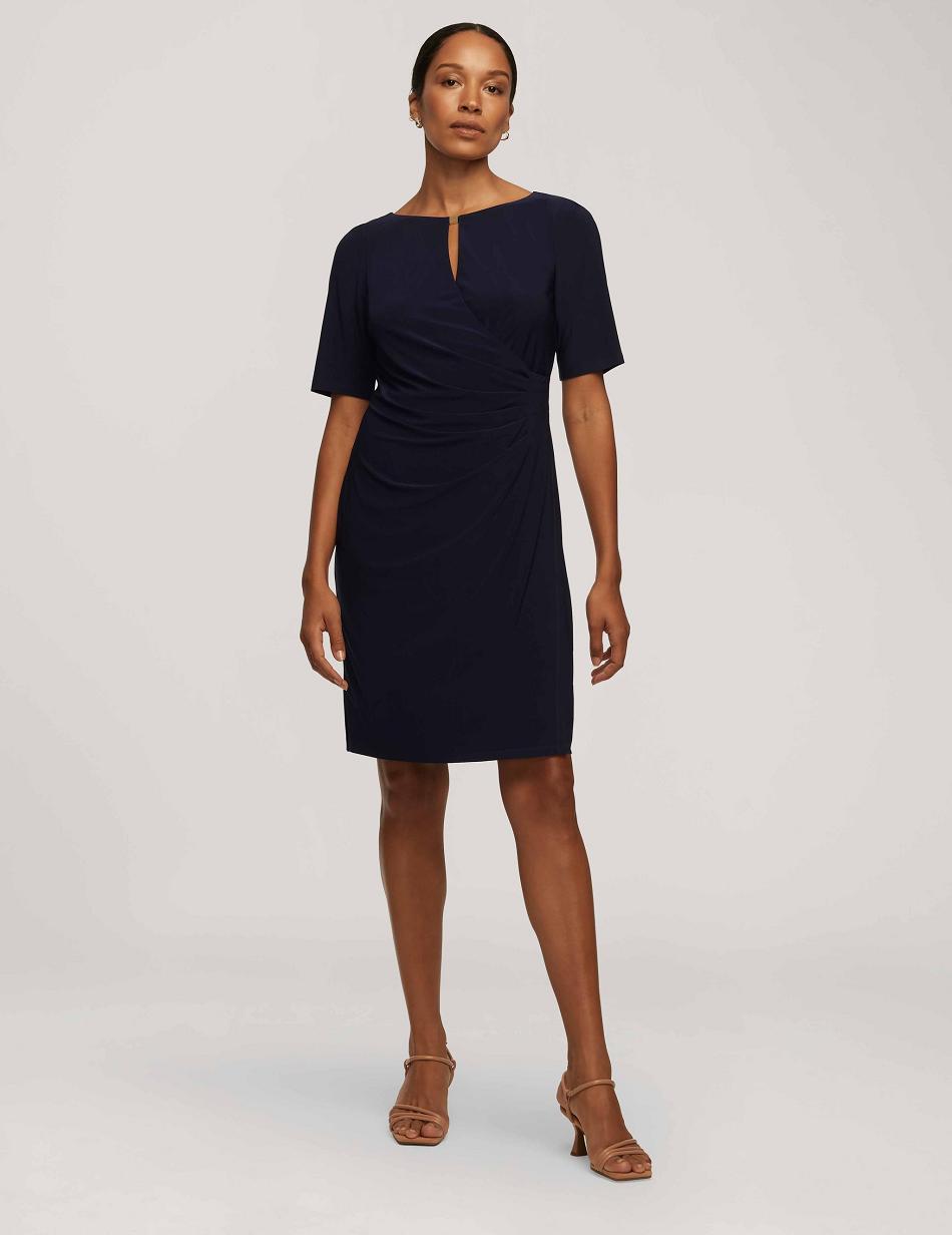 Anne Klein Classic Side Pleat Dress Blue | TSGWZ95940