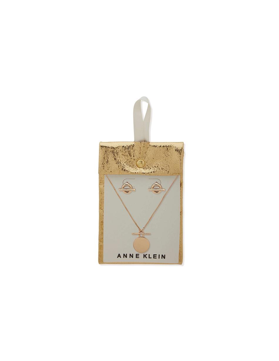 Anne Klein Coin Pendant Necklace and Earring Set in Pouch Jewelry Sets Gold | USGND32163