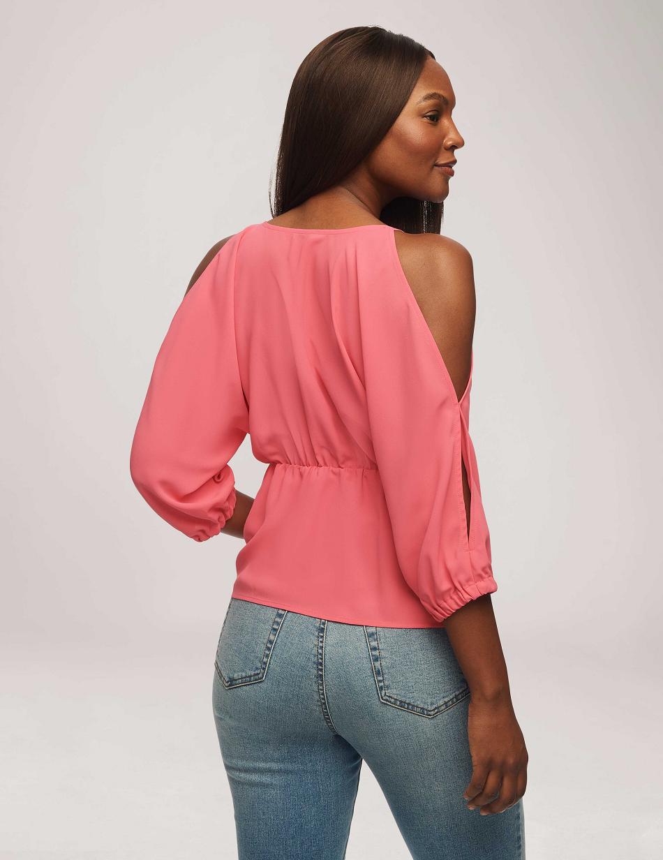 Anne Klein Cold Shoulder Crossover Peplum Blouse Tops Pink | FSGHY18508