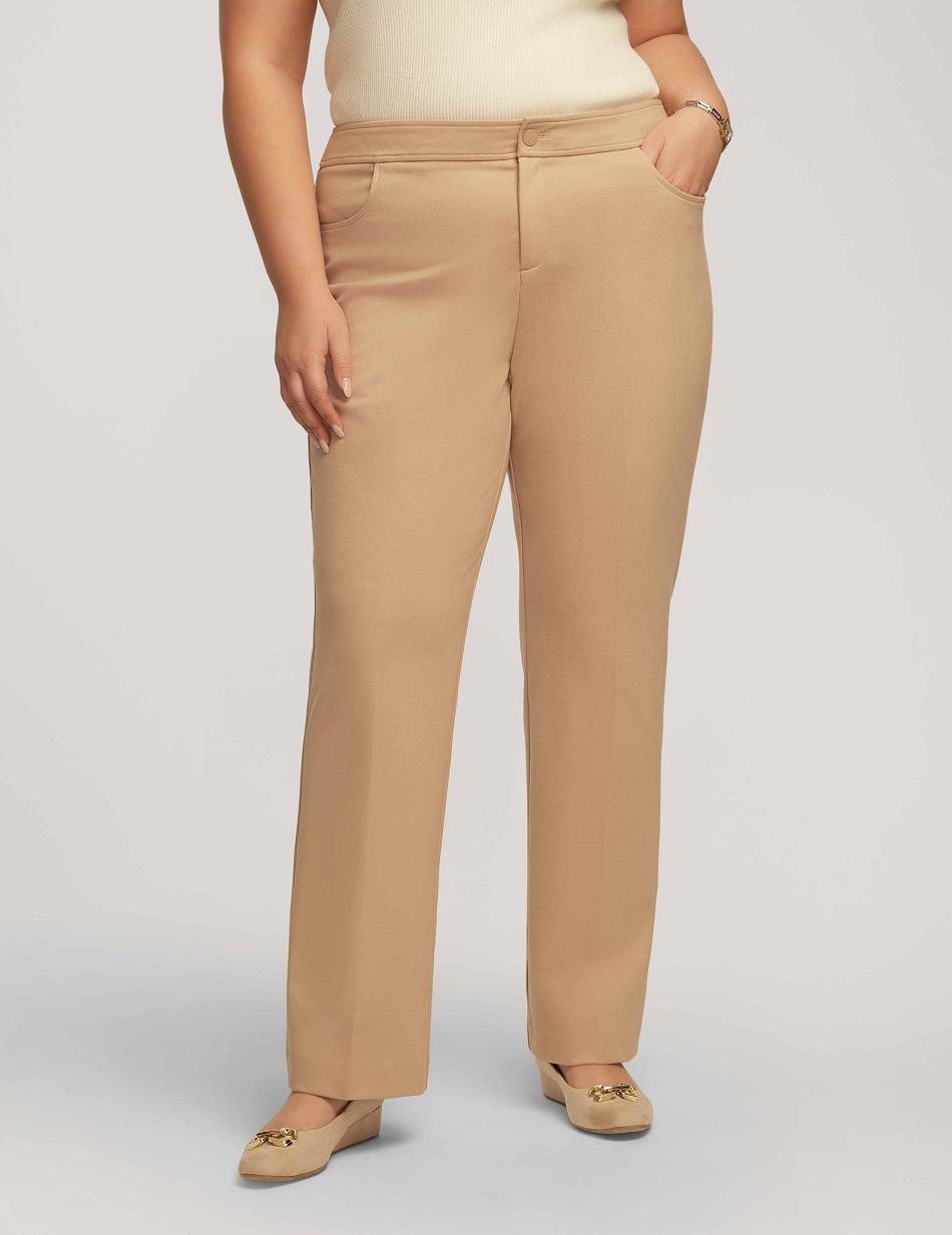 Anne Klein Compression Fly Front Bootleg Pant Plus Size Beige | SGJKU15562