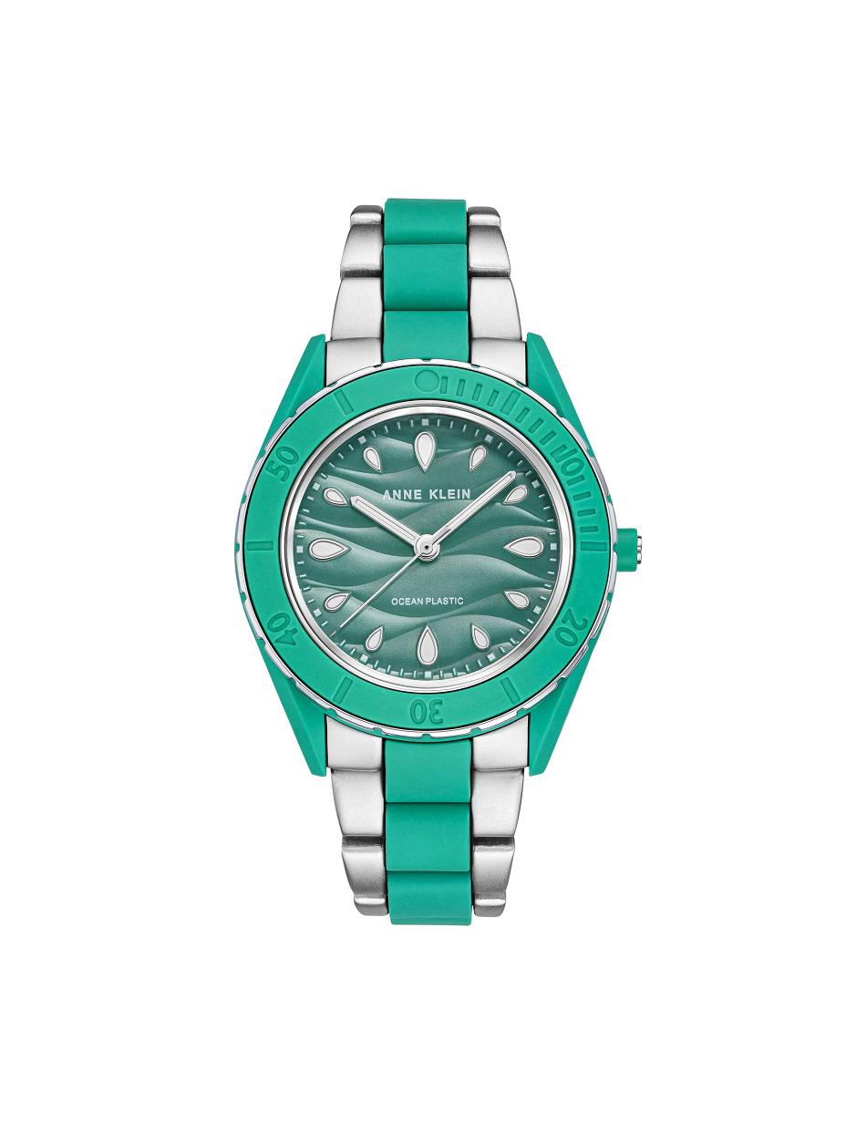 Anne Klein Considered Solar Recycled Bracelet Ocean Plastic Watches Green / Silver | MSGHR52722