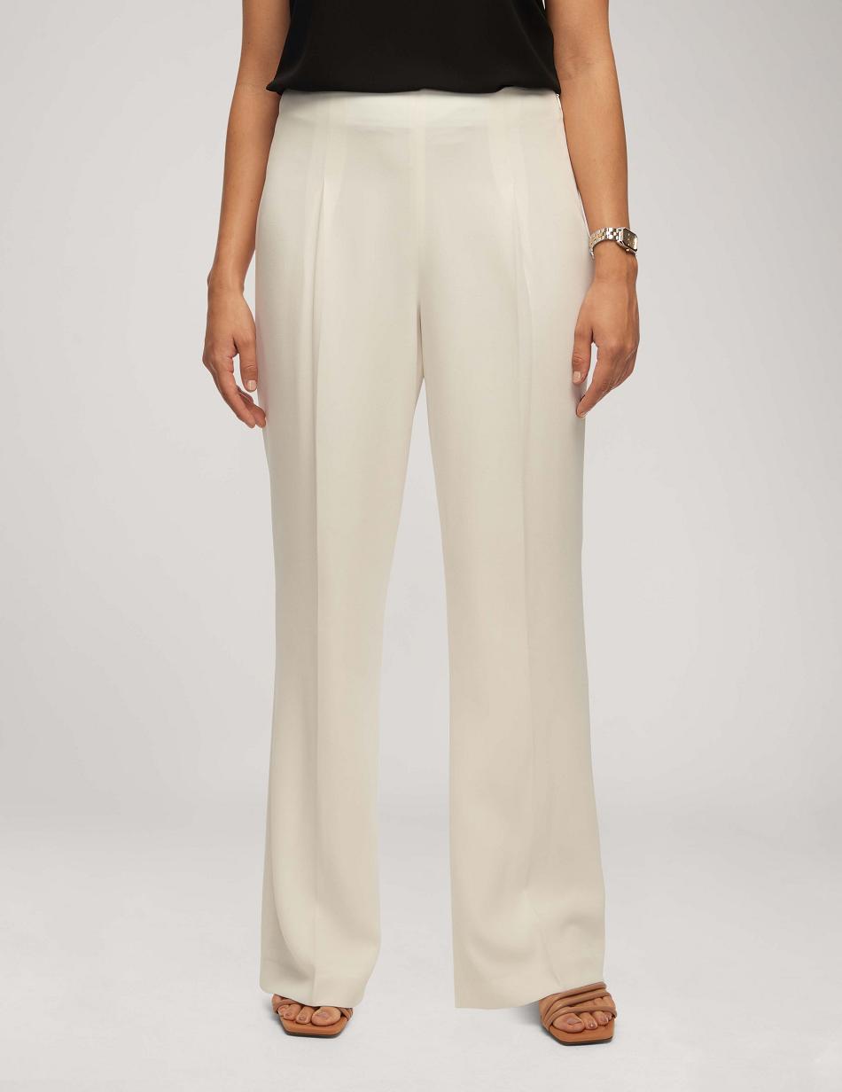 Anne Klein Crepe High Rise Pant With Pleat Wide Leg Bottoms White | QSGWA44090