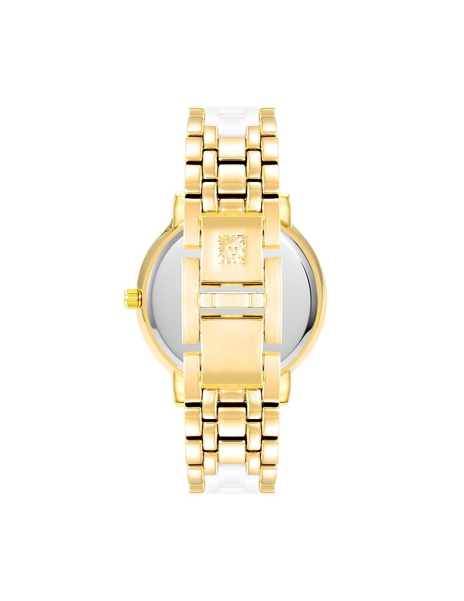 Anne Klein Crystal Accented Link Watch Ceramics Gold / White | FSGUI24867