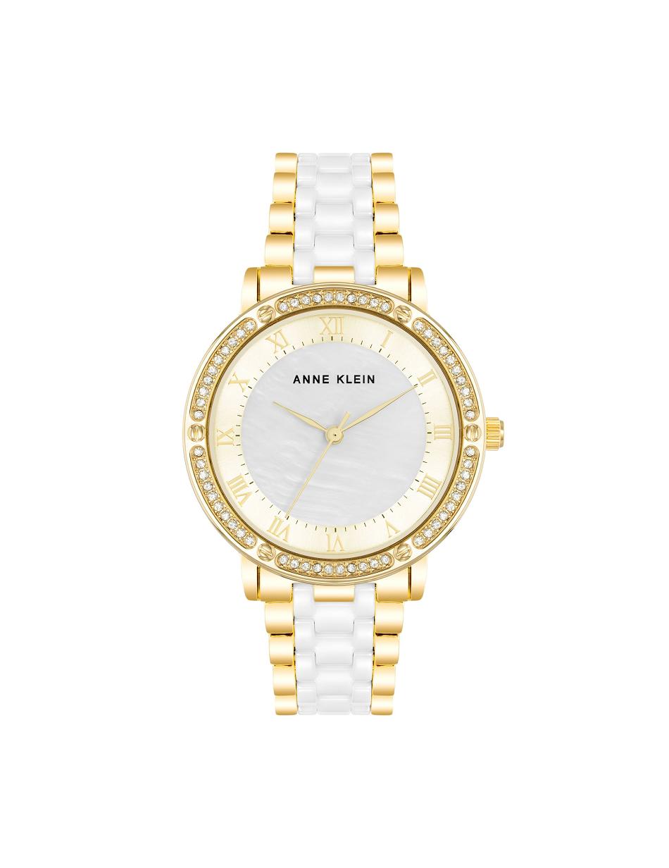 Anne Klein Crystal Accented Link Watch Ceramics Gold / White | FSGUI24867