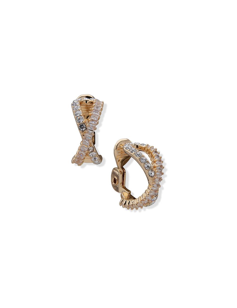 Anne Klein Crystal Pave Baguette Hoop Clip Earrings Gold / Silver | MSGFT93886