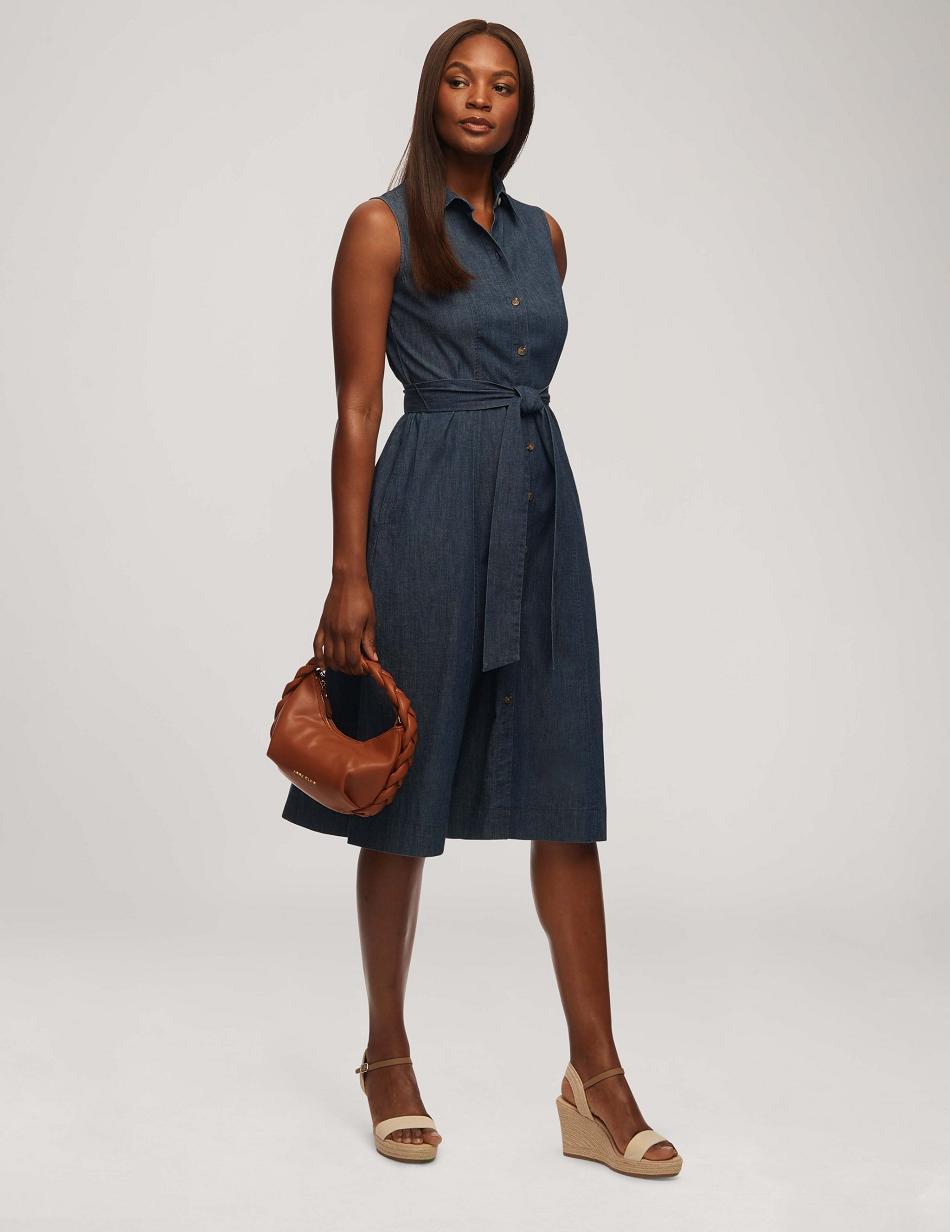 Anne Klein Denim Sleeveless Shirt Dress Blue / Wash | SSGNY23441